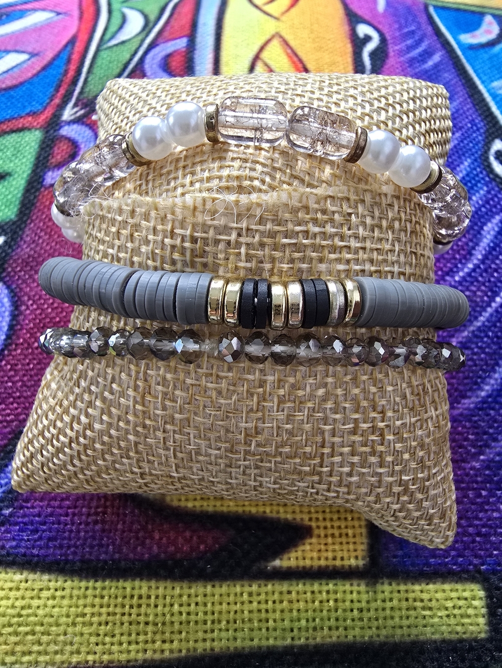 Fearless Evil Eye Druzy Bracelet Stack Set 🧿✨ Gold + Neutral Mixed Media - Picture 3 of 5